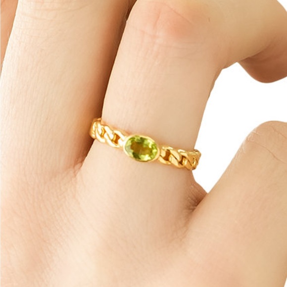 Audrey by Aurate Green Tourmaline Chain Link Ring in Gold Vermeil - Picture 3 of 8